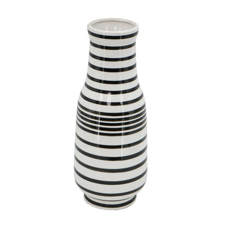 Black and white hand-painted ceramic vase, 27.9cm tall, showcasing unique patterns for modern or classic home decor.