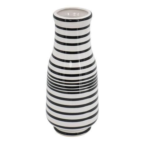 Hand-painted black and white ceramic vase, 45.7cm tall, ideal for flowers or as a decorative art piece.