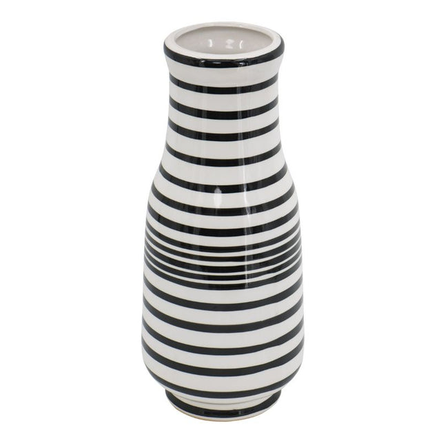 Hand-painted black and white ceramic vase, 45.7cm tall, ideal for flowers or as a decorative art piece.