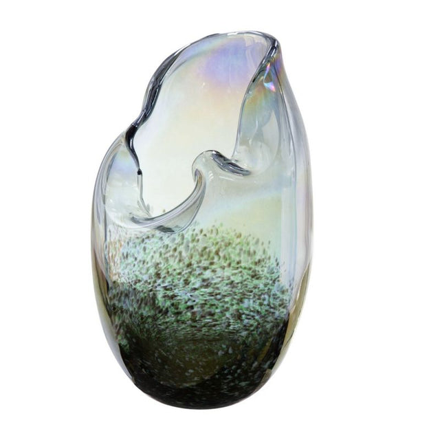 Handmade 26cm glass vase with elegant curves, perfect for fresh flowers or as a standalone decor piece.