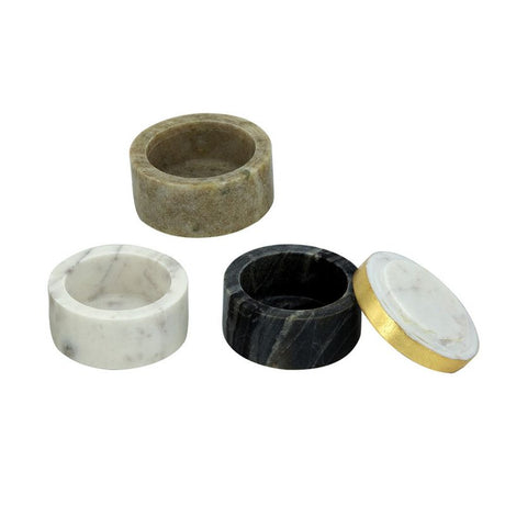 Elegant 3-tiered stackable marble jars with lids for stylish organization of office supplies, jewelry, and kitchen essentials.