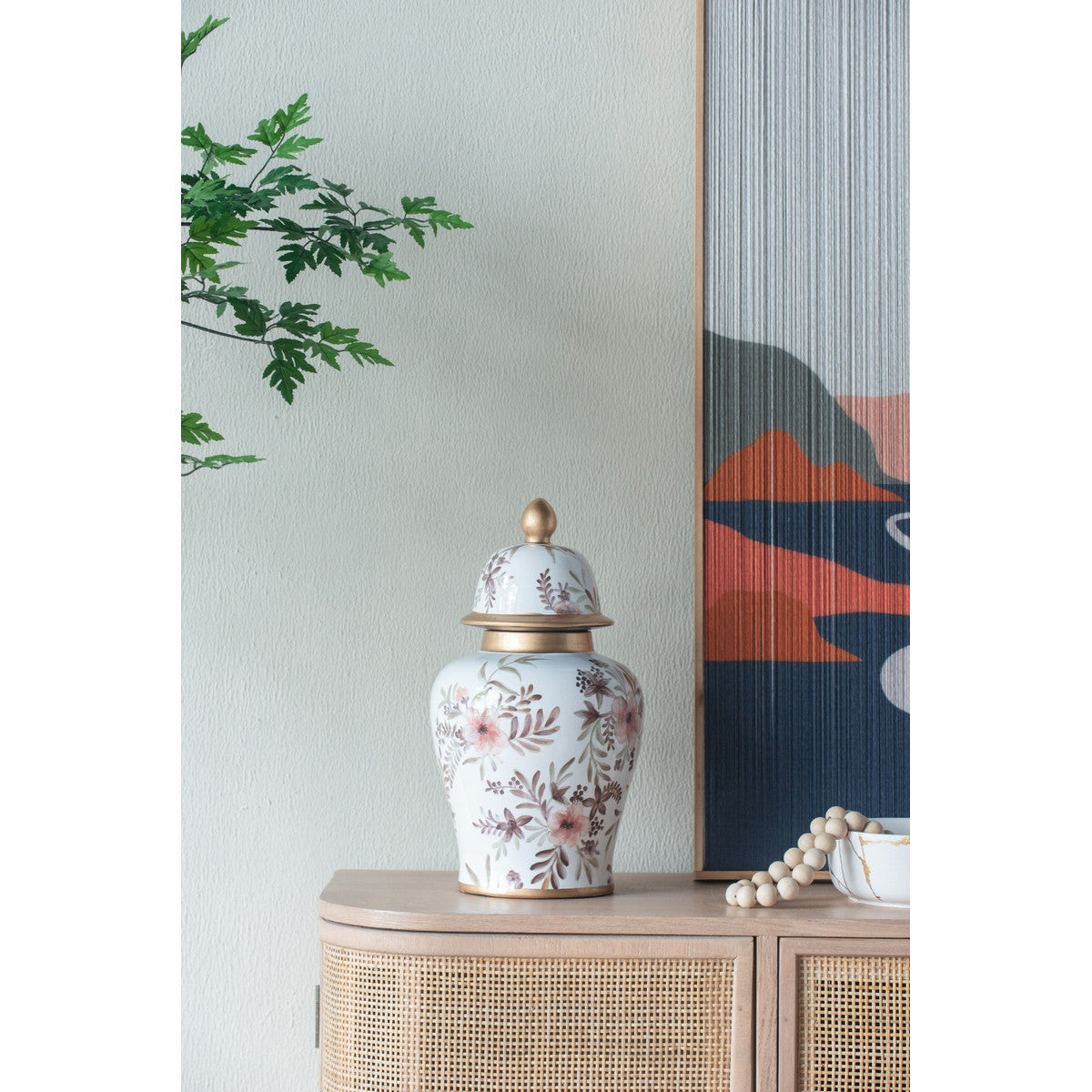 Elegant floral ceramic ginger jar, 35.5cm tall, perfect for decor and storage, adds sophistication to any space.