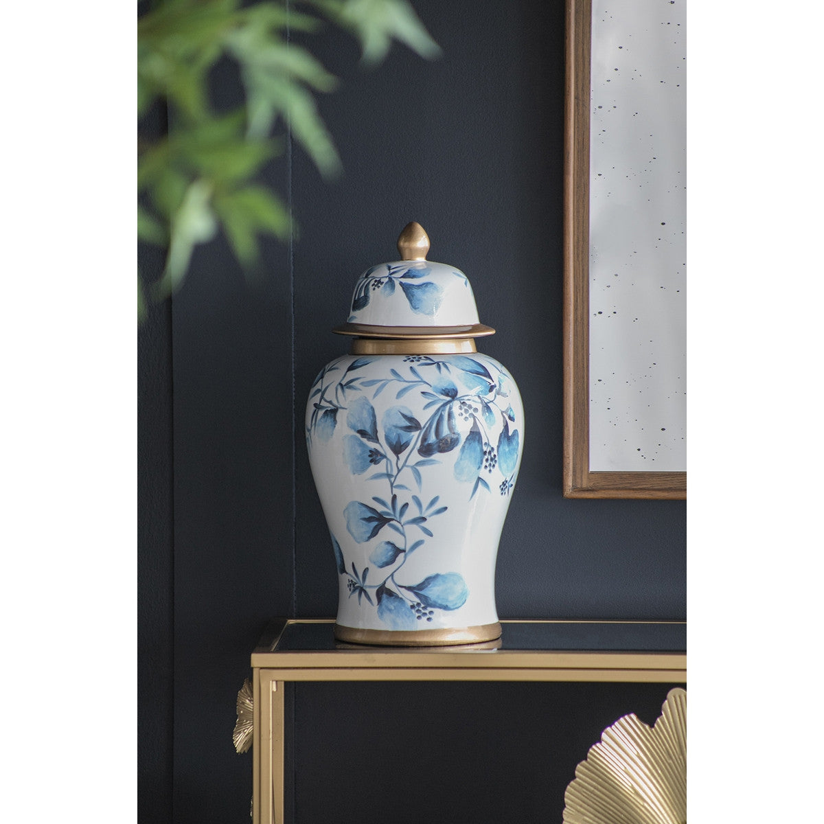 Handcrafted 45cm Floral Blue Ginger Jar with intricate patterns, perfect for decor or as a stylish storage solution.