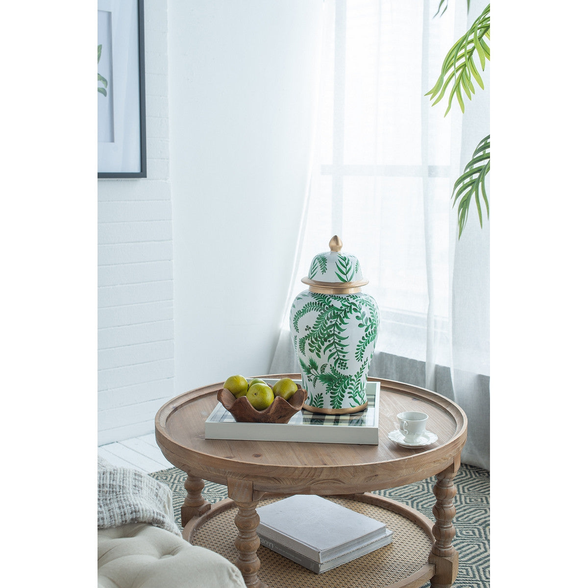 Elegant 45cm green ceramic ginger jar, perfect for decor and storage, blending style and functionality in any interior.