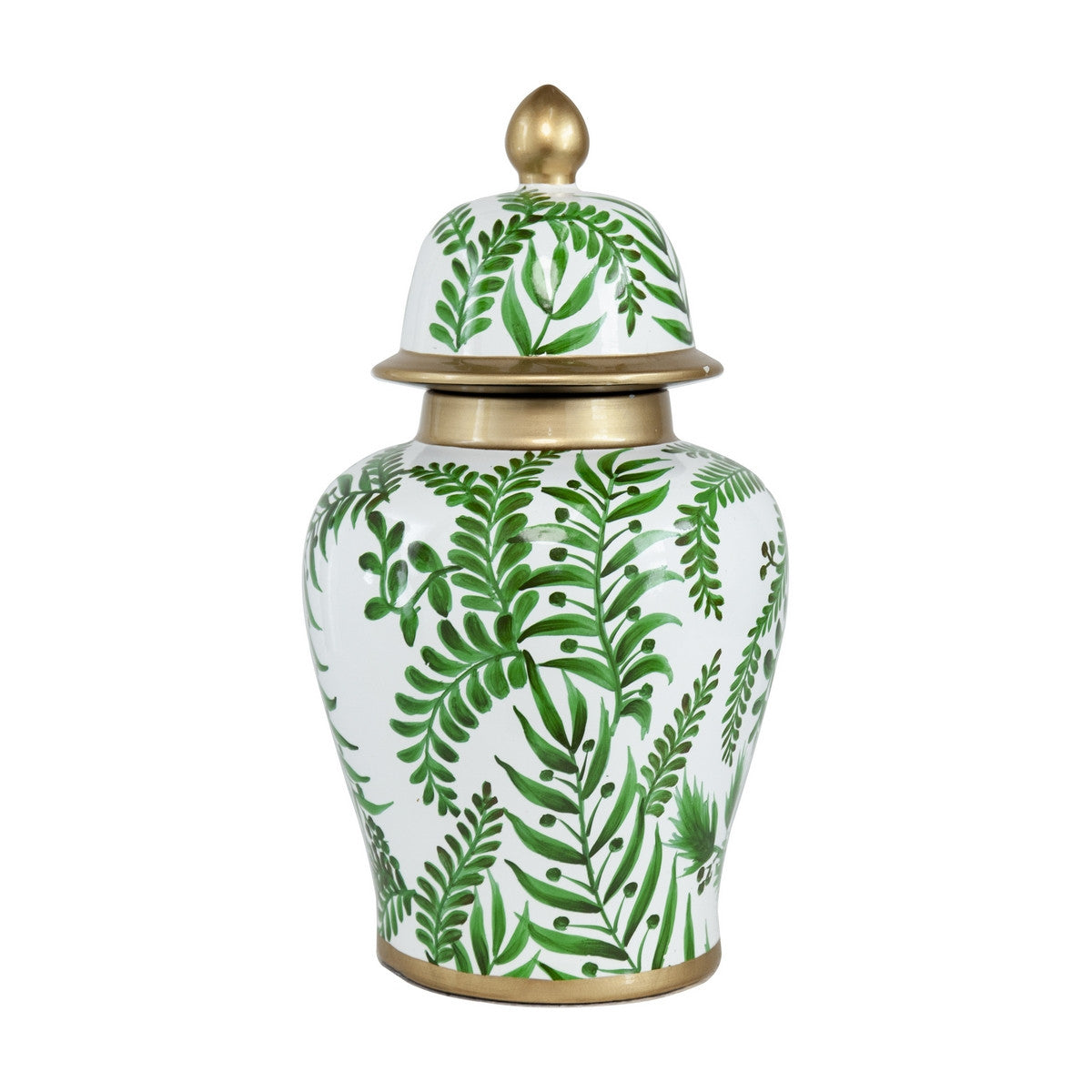 Elegant 35.5cm green ginger jar with intricate designs, perfect for decor or storage in various home styles.