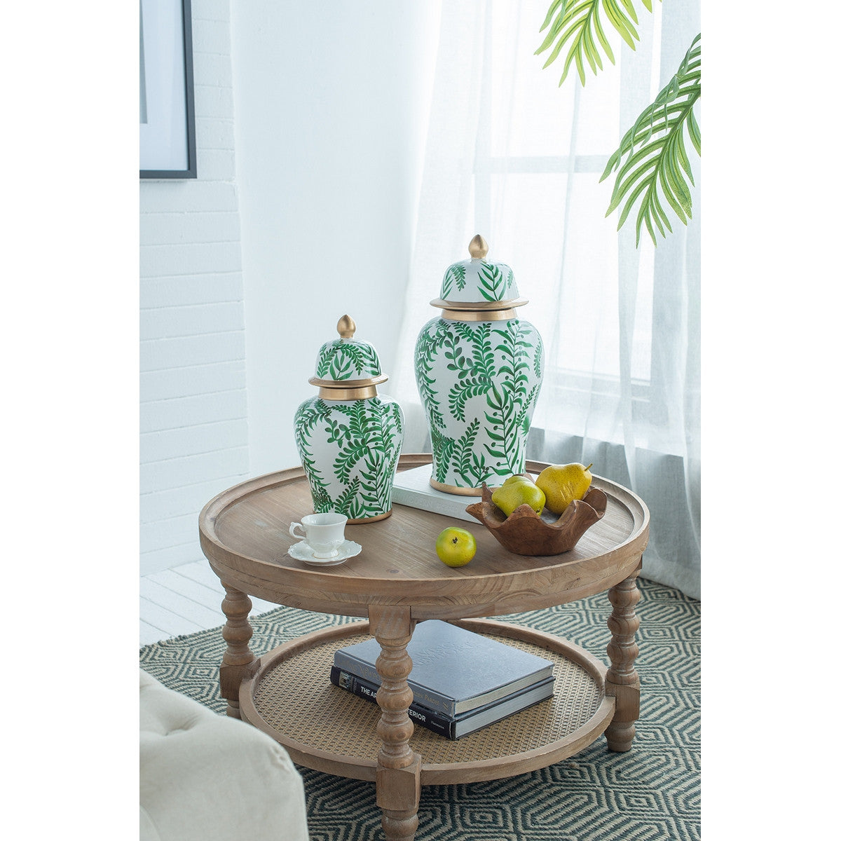 Elegant green ginger jar crafted from high-quality ceramic, perfect for decor or storage, measuring 35.5 cm tall.