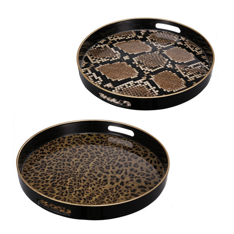 Set of 2 stylish round trays with snake print design, perfect for serving and organizing in modern home decor.