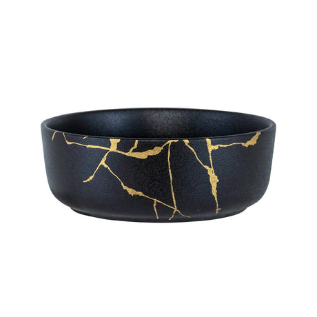 Elegant black Wabi Sabi bowl, celebrating imperfection; perfect for salads, pastas, and desserts. Dishwasher safe, 180mm size.