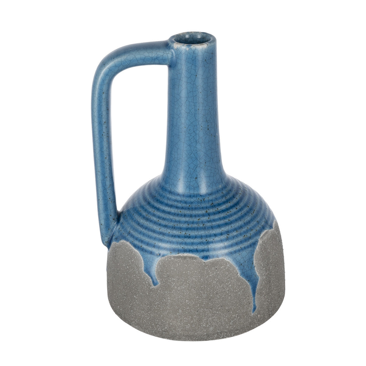 Handmade blue ceramic vase, 23cm tall, elegant design ideal for flowers or decor, perfect for modern and traditional interiors.