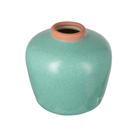 Green ceramic vase measuring 21cm, perfect for floral arrangements or as a standalone decorative piece.