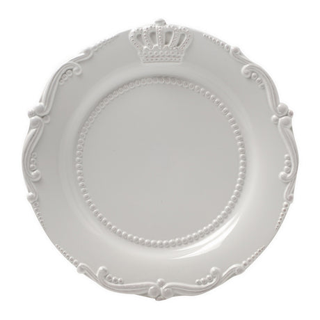 Elegant ceramic side plate with crown design, 24.1cm, perfect for meals and stylish table settings.