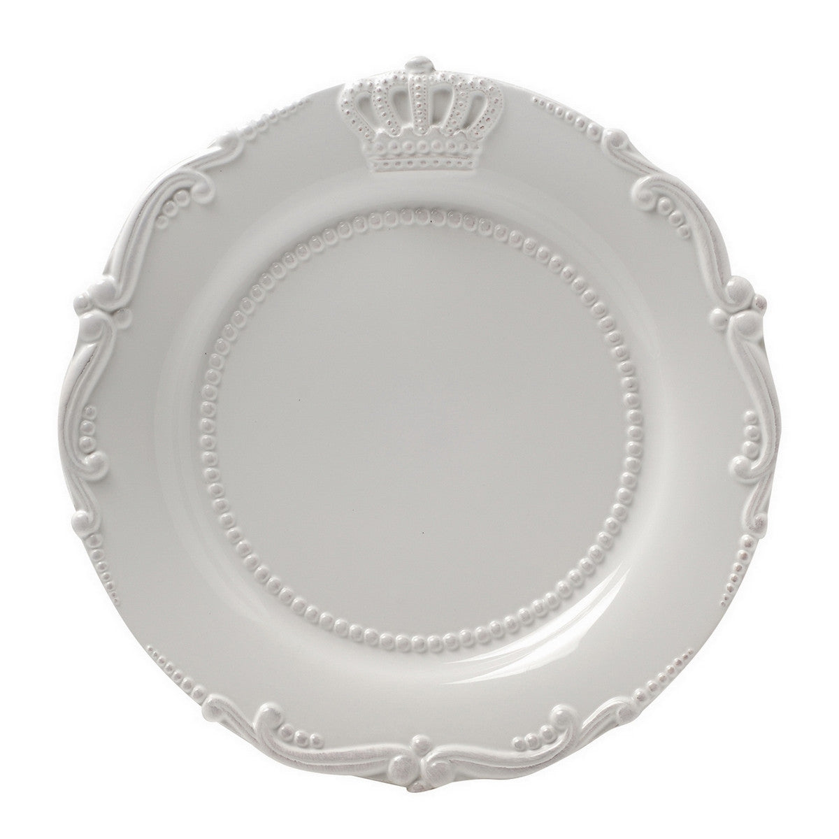 Elegant 34.3cm ceramic dinner plate featuring a crown motif, perfect for special occasions and everyday dining.