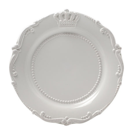 Elegant 34.3cm ceramic dinner plate featuring a crown motif, perfect for special occasions and everyday dining.