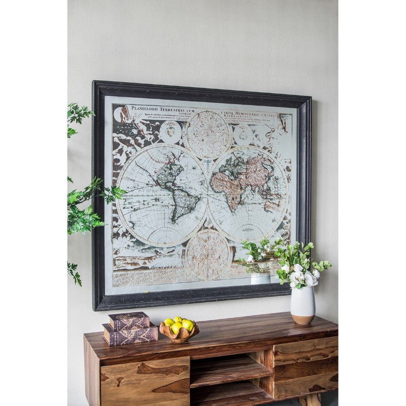 WALL ART - MIRRORED FRAMED MAP (144 x 139cm)