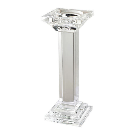 Elegant crystal pillar candle holder measuring 10.2 x 28 cm, perfect for enhancing home decor and creating inviting ambiance.