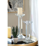 Elegant crystal pillar candle holder measuring 10.2 x 28 cm, perfect for enhancing home decor and ambiance.