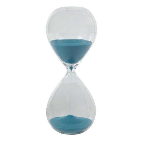 Elegant glass sand timer measuring 30 minutes, perfect for decor and efficient time management.