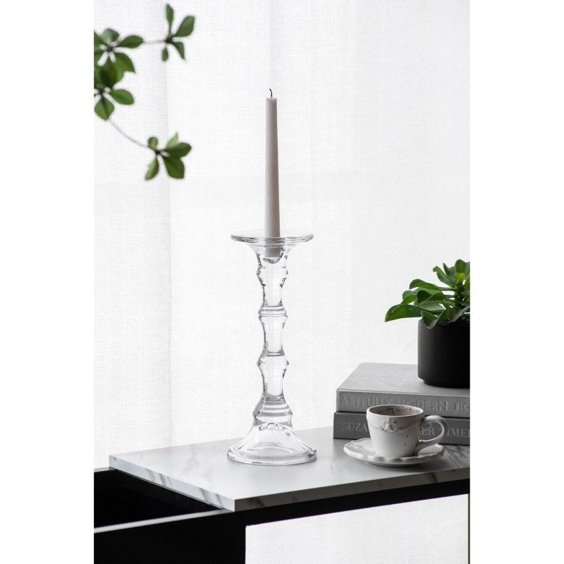 Elegant 30cm glass candlestick for versatile decor, perfect for creating ambiance with various candle types.