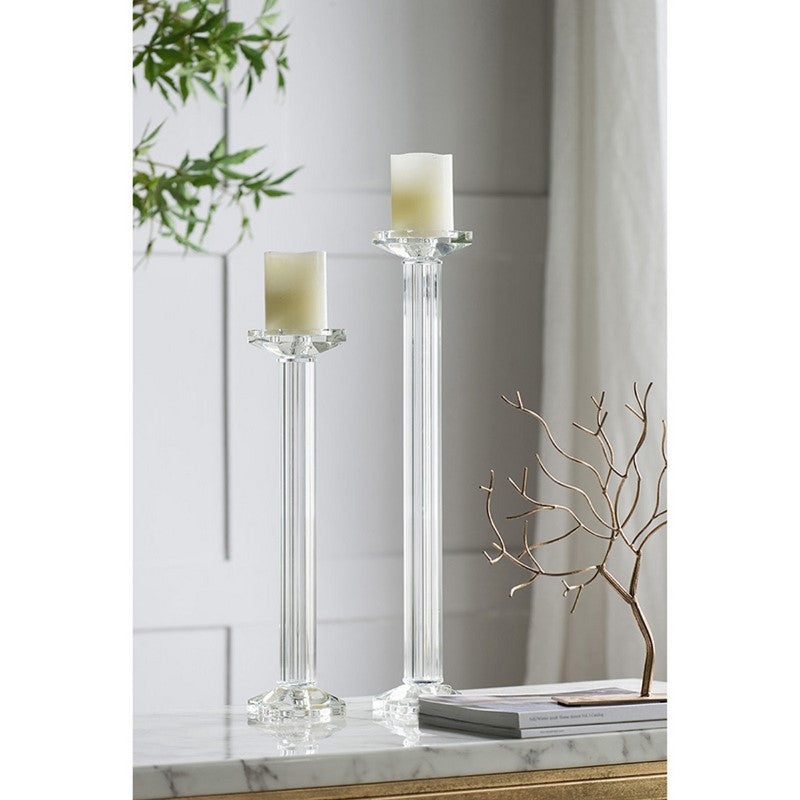 Elegant crystal pillar candle holder measuring 58 x 9 cm, perfect for enhancing ambiance and decor in any setting.