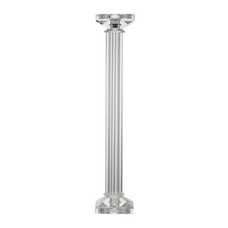 Elegant crystal pillar candle holder (45.5 x 9 cm) enhances decor and creates a warm ambiance for any occasion.