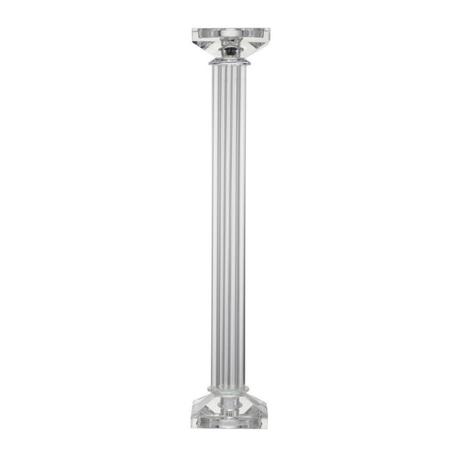 Elegant crystal pillar candle holder (45.5 x 9 cm) enhances decor and creates a warm ambiance for any occasion.