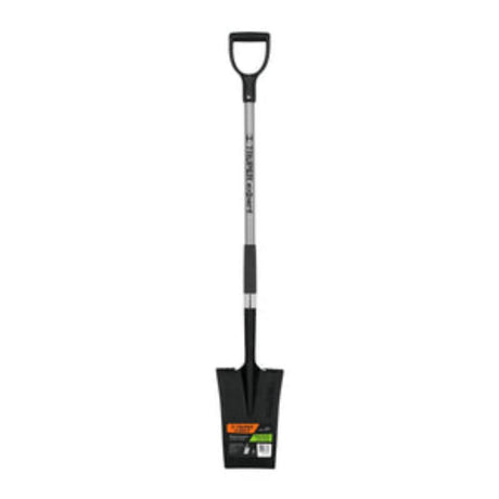 Durable Contractor Spade with steel handle and straight blade for efficient digging and root cutting, 131cm long.