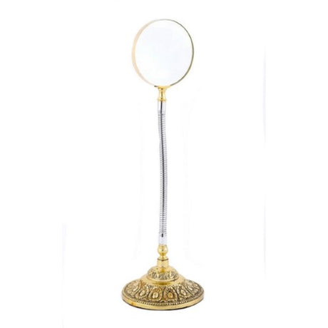 Flexible magnifier with a 44cm flexible neck, lightweight aluminum and brass construction, ideal for detailed work and reading.