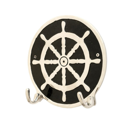 Aluminium Ship Wheel Wall Hook (23.3cm) for hanging coats and bags, adding nautical charm to your home decor.