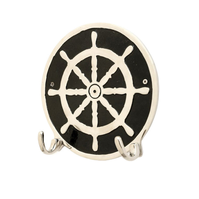 Aluminium Ship Wheel Wall Hook (23.3cm) for hanging coats and bags, adding nautical charm to your home decor.