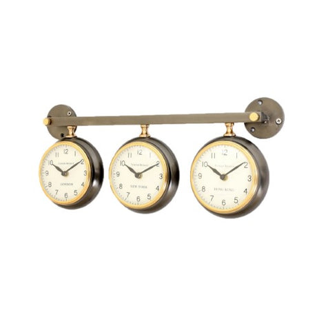 Stylish 44.5cm wall clock blending aluminum and wood, featuring easy-to-read dial and precise quartz movement.