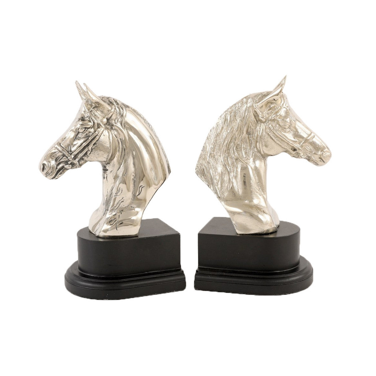 Aluminium horse head bookends, elegantly crafted to organize books while adding a chic equestrian touch to your decor.