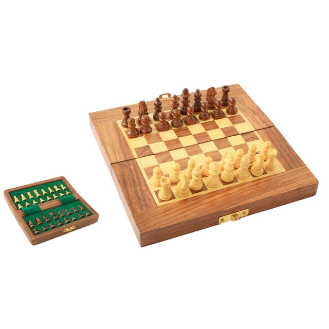Elegant wooden chess set with intricately carved pieces, perfect for enthusiasts and a stylish home decor.