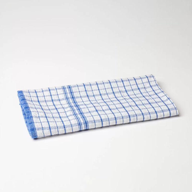 Elegant blue striped tea towel, made from durable cotton-polyester blend for style and functionality in the kitchen.