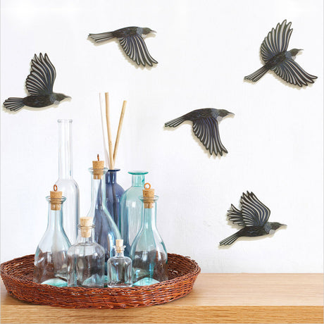 Stunning wall art featuring five intricately designed tui birds on durable ACM, perfect for indoor or outdoor decor.