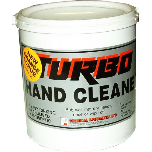 Powerful 4L Turbo Orange Scrub hand cleaner for tough grease, moisturizes skin, antiseptic, easy to rinse or wipe off.