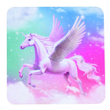 Set of 7 mystical coasters featuring enchanting scenes of fairies, wizards, unicorns, and dragons, perfect for decor and spills.