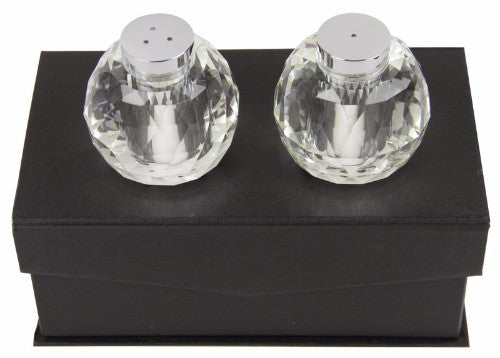 Elegant 60mm crystal salt and pepper shakers, perfect for enhancing dining experiences with style and functionality.