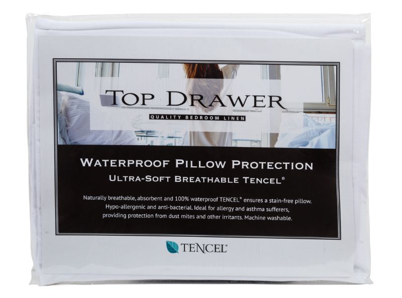 Waterproof Tencel pillow protectors in a twin pack, soft and breathable, safeguarding against spills and allergens.