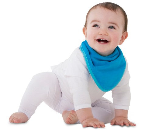 Teal Bandana Wonder Bib for babies, featuring absorbent cotton and water-resistant backing for style and dryness.