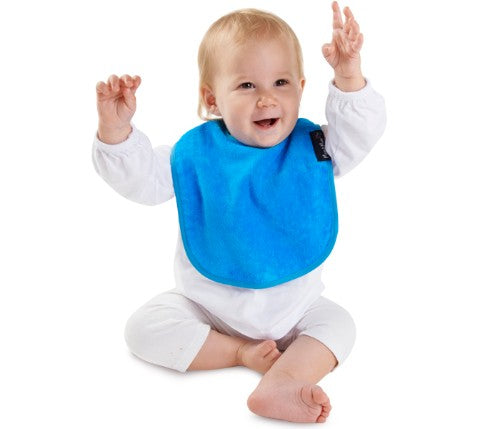 Stylish teal bib with super-absorbent cotton, water-resistant backing, perfect for infants up to 3 years.