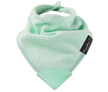 Teething Bandana Wonder Bib in Mint, featuring a silicone teether, soft cotton, and water-resistant backing for comfort and style.