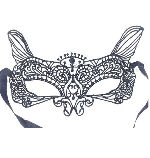 Elegant black lace masquerade mask with intricate tiger patterns, perfect for balls, Halloween, and costume events.