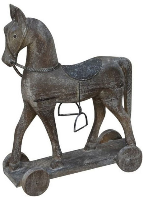 A charming 48cm wooden rolling horse ornament, perfect for adding elegance and whimsy to any home decor.