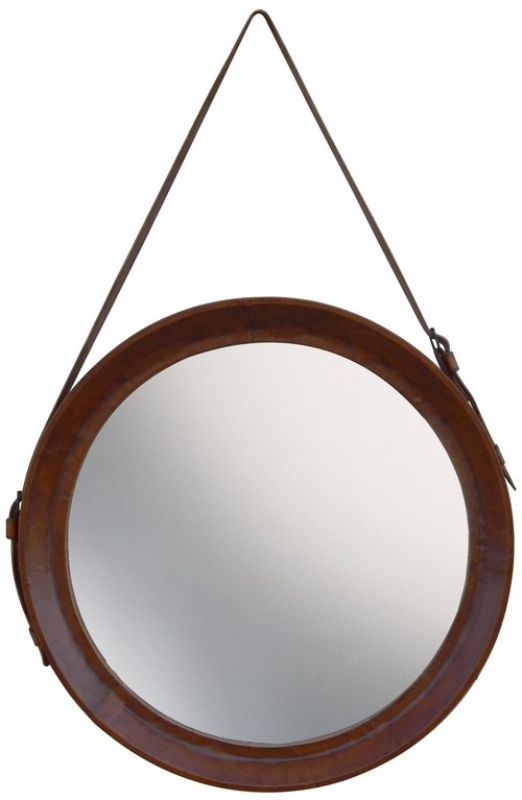 Elegant 60cm round leather mirror with rustic tones, perfect for enhancing any wall space in your home decor.