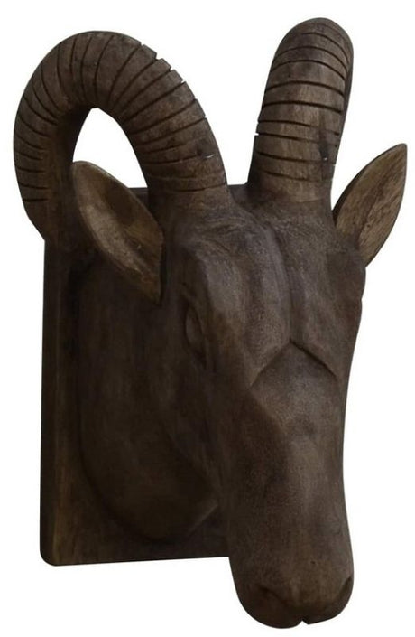 Rams Head Wall Sconce in solid timber, 23cm, combines rustic charm with functional lighting, perfect for any decor.