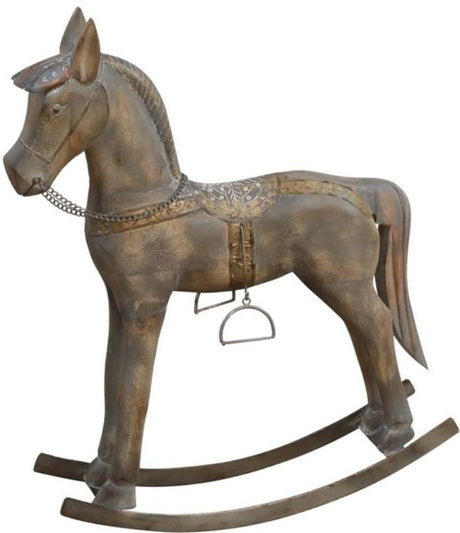 Elegant 63cm wooden rocking horse ornament with intricate saddle details, perfect for enhancing any room's decor.