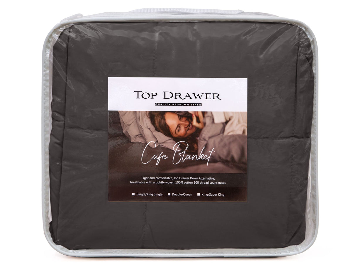 Luxurious charcoal Café Blanket for King/Super King beds, 100% cotton, breathable, and machine washable, 260 x 230 cm.