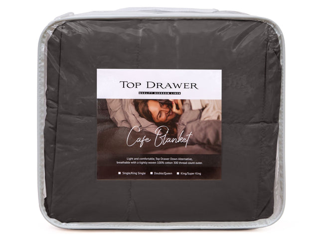Luxurious charcoal Café Blanket for King/Super King beds, 100% cotton, breathable, and machine washable, 260 x 230 cm.