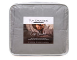 Luxurious silver Caf&eacute; blanket for King/Super King beds, 100% cotton, lightweight down alternative, machine washable.