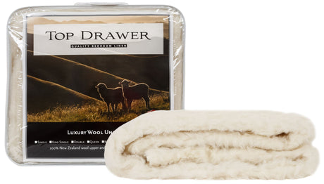 Luxurious Super King wool underlay with 100% New Zealand wool and cotton backing for year-round comfort and breathability.
